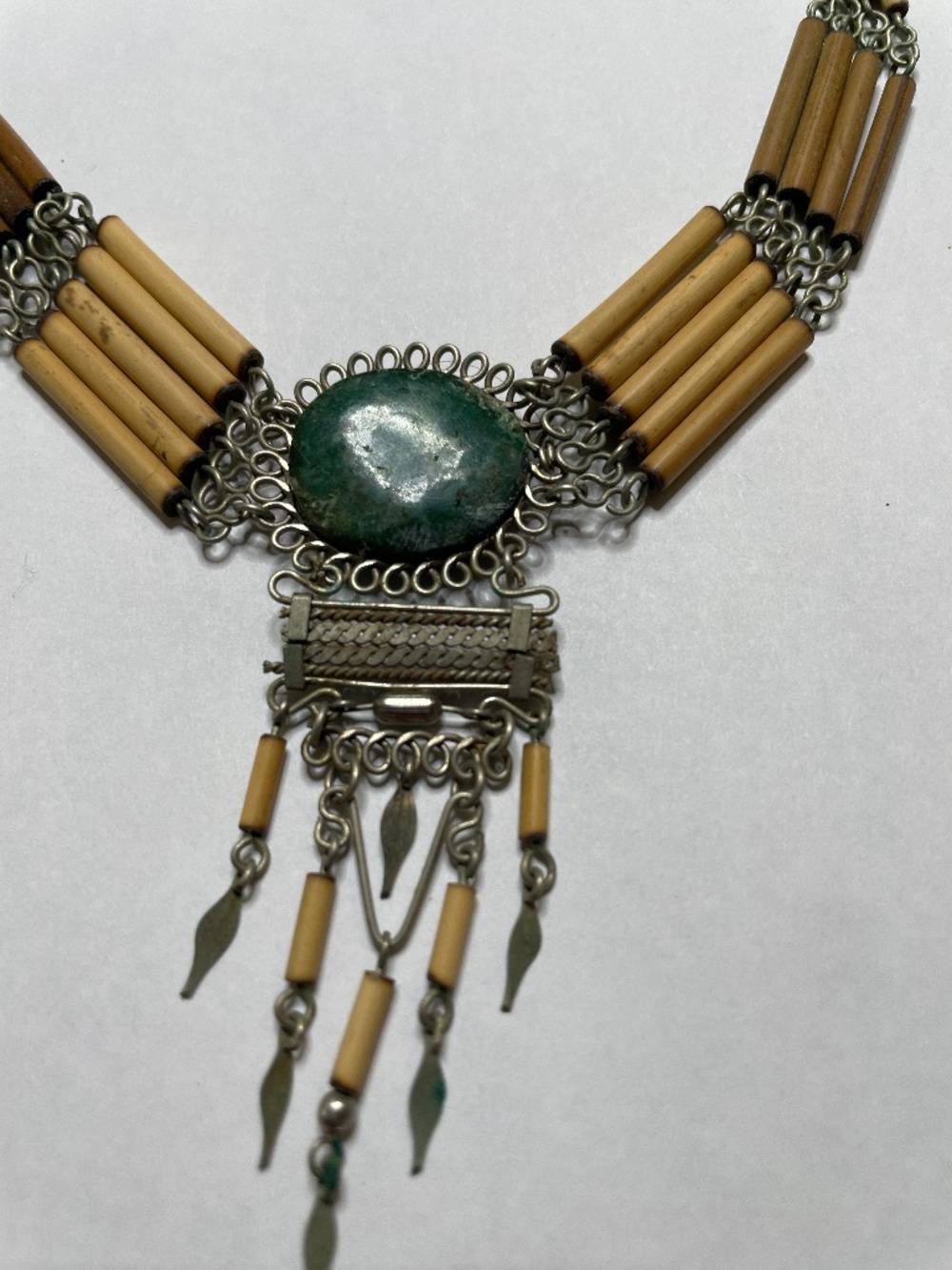 Grass, Metal, Stone Handmade Necklace